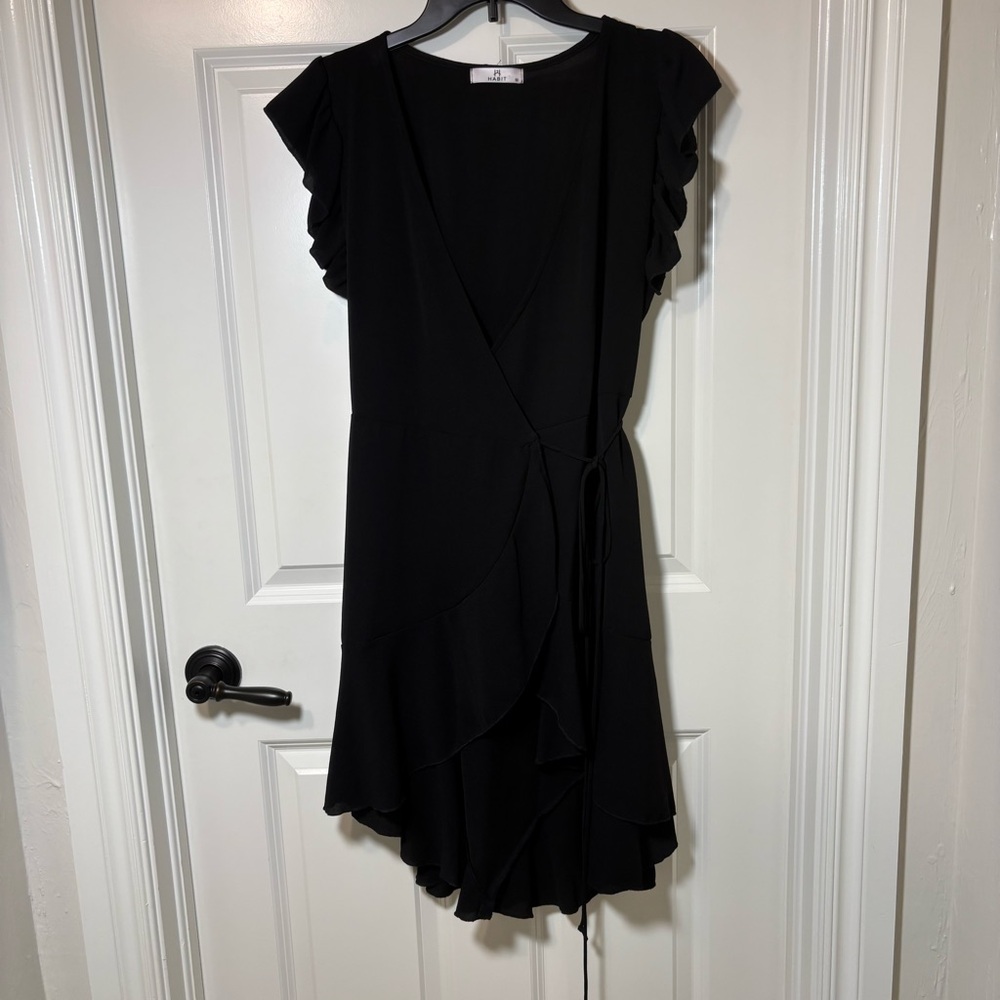 Habit Black Wrap Dress Women’s M Ruffle Sleeve